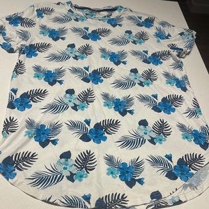 HOLLISTER Mens curved hem Hawaiian print blue white TShirt M